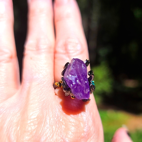GORGEOUS raw amethyst &Topaz sterling ring sz8 - Picture 3 of 17